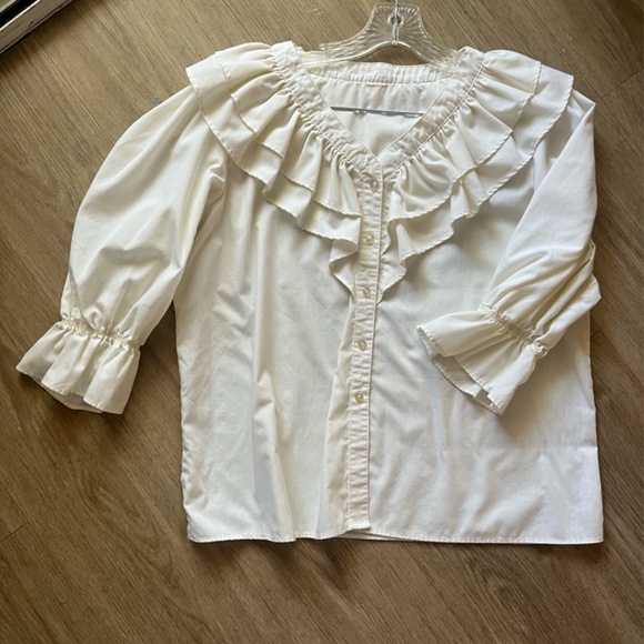 Preppy CottageCore prairie country western Ruffle Amish blouse - Picture 4 of 5